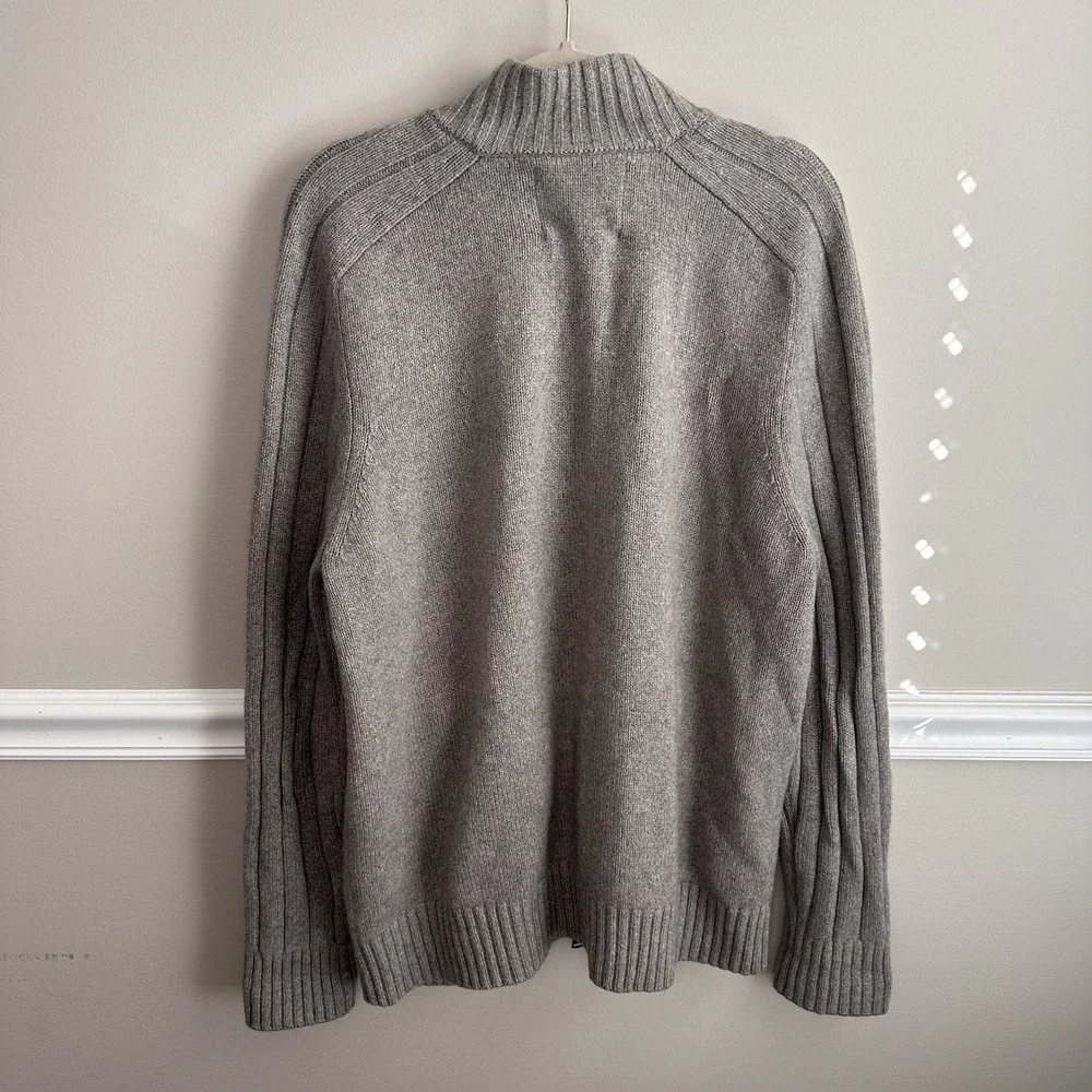 Banana Republic Men Cashmere Full Zip Sweater XL Mock Neck Ribbed Preppy Pockets